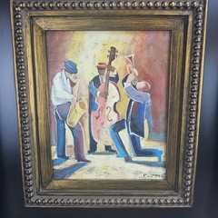 Abstract Jazz Musicians Framed Painting On Canvas Signed C. Carl CERTIFIED