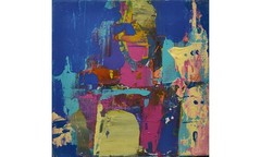 Original oil painting 8″x8″ Contemporary art, Abstraction, Sea, Sky Blue, Pink