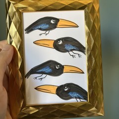 Ravens,crows,birds,funny,cute,original,miniature Painting,small,mini,framed