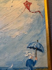 Oil Painting Nuns A Windy Day signed 1969 framed 13″ x 15”