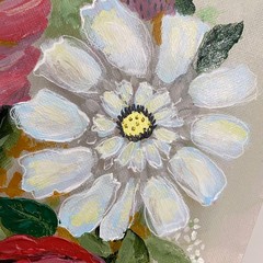 Floral Red Rose Painting Original Pink Wall Art Modern Flowers 11×14 CP 15
