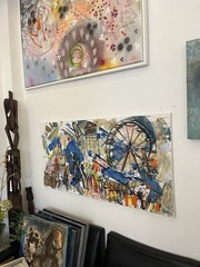 City scene Düsseldorf 60 x 120 cm original sig. Acrylic Picture Expressive Art Milling