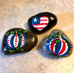 3 Red White and Blue Striped Patriotic Rocks Small Pumpkins Hand Painted