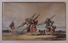 French 19th Century Fisher Women’s LARGE Watercolor by Auguste Delacroix 1860