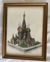 St Basil’s Cathedral Moscow Russian Landmark Framed Pen And Ink Painting