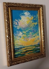 Framed Sunset Seascape Sunset Clouds Evening Sea Art 4×6” Original Oil Painting