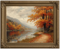 Vintage Fall Landscape Wall Art – Rustic Autumn Forest Oil Painting Print – Coun