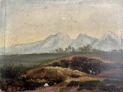 Antique Oil on Canvas Signed Landscape Mountain French School Or Italian