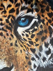 Framed Original Jaguar Oil Painting on Canvas Hand Painted Large 32 by 42 In