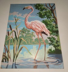 RARE VINTAGE 1950’S ART DECO PAINT BY NUMBER „Lone FLAMINGO “ UnFRAMED PAINTING
