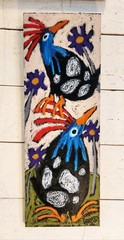 John Sperry Outsider Southern Primitive bird Folk Art Guinea Hens Painting Bird