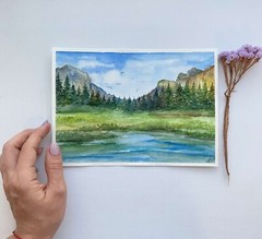 Original watercolor Art Yosemite National Park painting Mountain Landscape Art