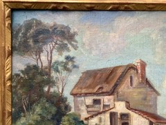 18th Century ANTIQUE Oil Painting Francois BOUCHER Figures Watermill GILT FRAME