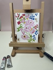 ACEO Original Pink Floral Bouquet Gouache Painting Flower Art 5” x 7” Signed