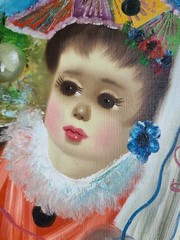 VTG MCM S Reno Parisian Clown Circus Doll Child Sad Eyes Bubbles Painting 8×10″