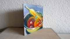 Original Fruit Still Life Oil Painting Apple Banana Kitchen Food Art Board 4×4″