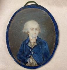 Antique c1750-80 French Portrait Miniature of Gentleman, Powdered Wig, Louis XVI