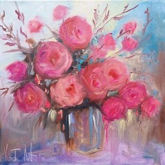 Oil original painting on canvas size 12×12 inches Peonies