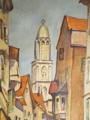 School SWITZERLAND XX DRAWING WATERCOLOR PAYAGE ZURICH GROSSMUNSTER SWITZERLA…