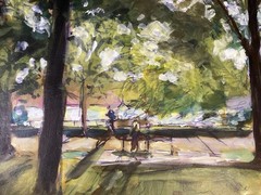 PDQ Artist Original Painting Landscape Park Trees Abstract Acrylic 18×24 Canvas