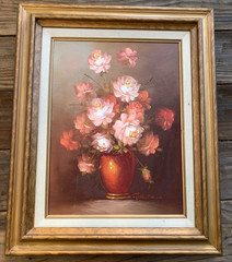 Robert Cox Painting 18″ x 22″ in Frame Original Oil on Canvas, Flowers in Vase