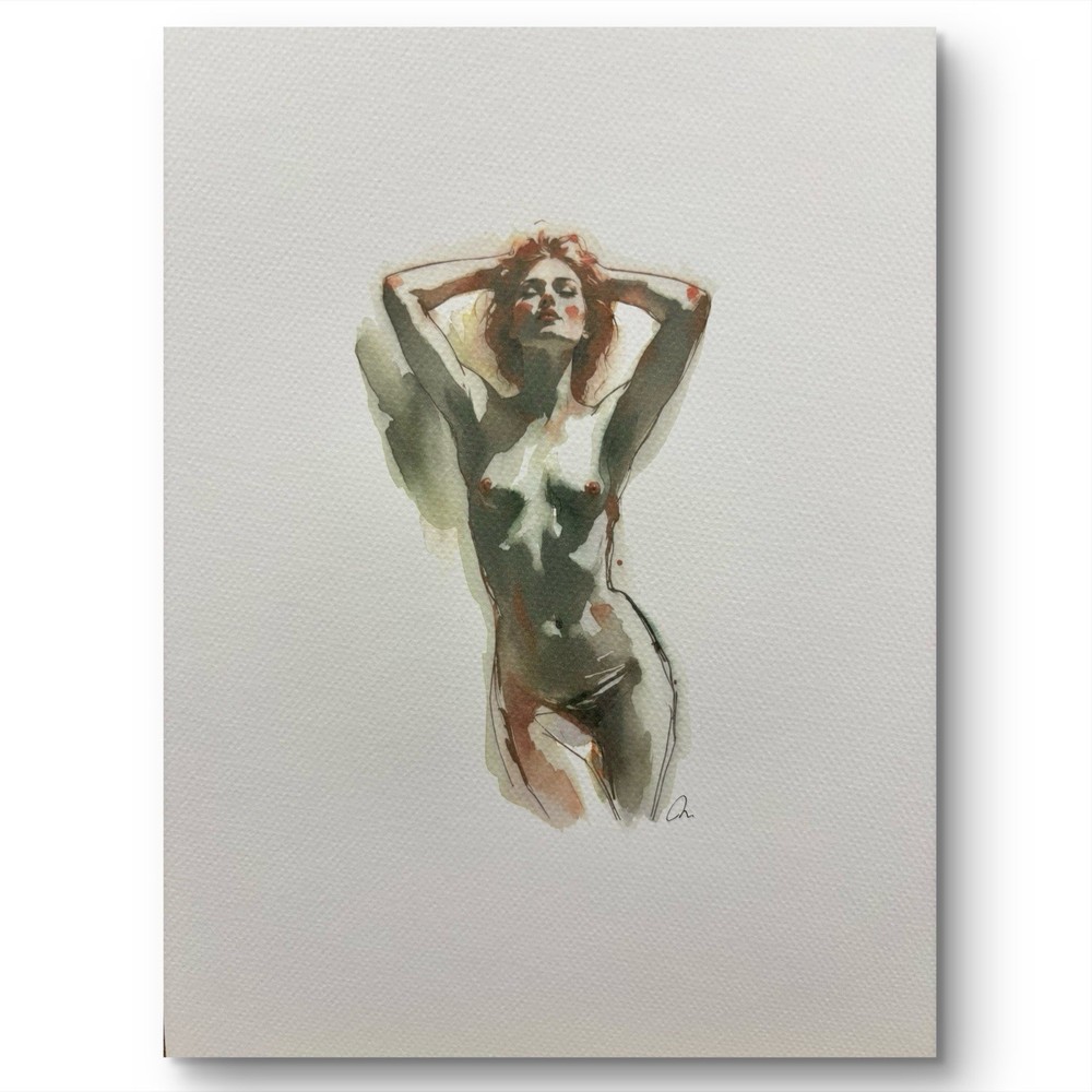 Original Classical Watercolor 8×10 Portrait Nude Female Figure