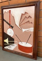 Vintage Geometric Abstract Instrument Painting Art Wall Hanging Signed Menges
