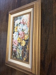 Vintage Oil Painting By H.M. Cooper 80’s Raised Oil Pastels 17”x11” Linen & Wood