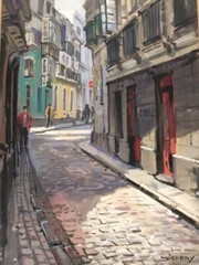 Original Charles Vickery Cadiz Spain European Street Scene Oil Painting Listed