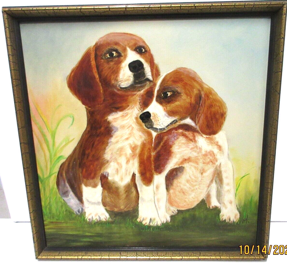 PAINTED PORTRAIT OF BEAGLE PUPPIES~SIGNED MK~ MARY KOHLER OF PHILA