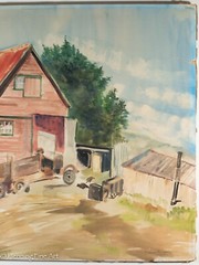 Beautiful Mildred Lusk Watercolor Painting of a Rusty Red Farm House, Signed! 63