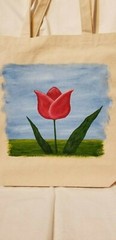 acrylic hand painted med/large canvas tote, original flower design, tulip