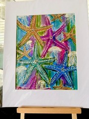 Starfish Coastal Beach Art Original Painting With White Mat Linda Yake 11×14