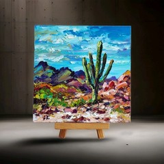 Original oil painting Arizona Cactus Saguaro artwork Landscape wall art 8*8 in