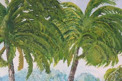 Vintage Caribbean Palm Trees Landscape Oil Painting Signed Barnes