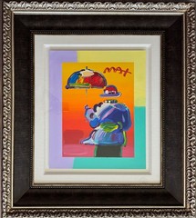 Peter Max UMBRELLA MAN 2015 Hand Signed Painted Serigraph COA Appraisal 32″x 36″