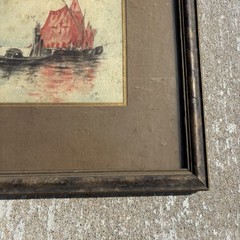 Antique Painting Maritime Nautical 1901 SIGNED Watercolor Wall Art 22×16 Framed