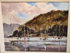 Martindale California Impressionist Harbor Scene w/ Sailboats at Rest 22″ X 26″