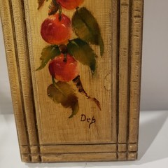 Folk Art Fruit Cherries Painting On Wood Signed Deb Vintage Cottagecore 11.5″x4″