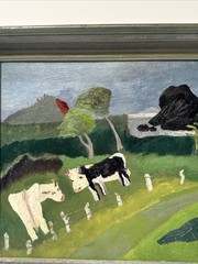 Antique Maui Cows Painting Cow Landscape Hawaii New York Exhibited Klaussen Folk