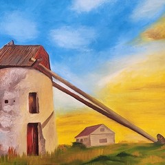 Finished Paint By Number Windmill Sunset Oil Painting Dutch Landscape Framed PBN