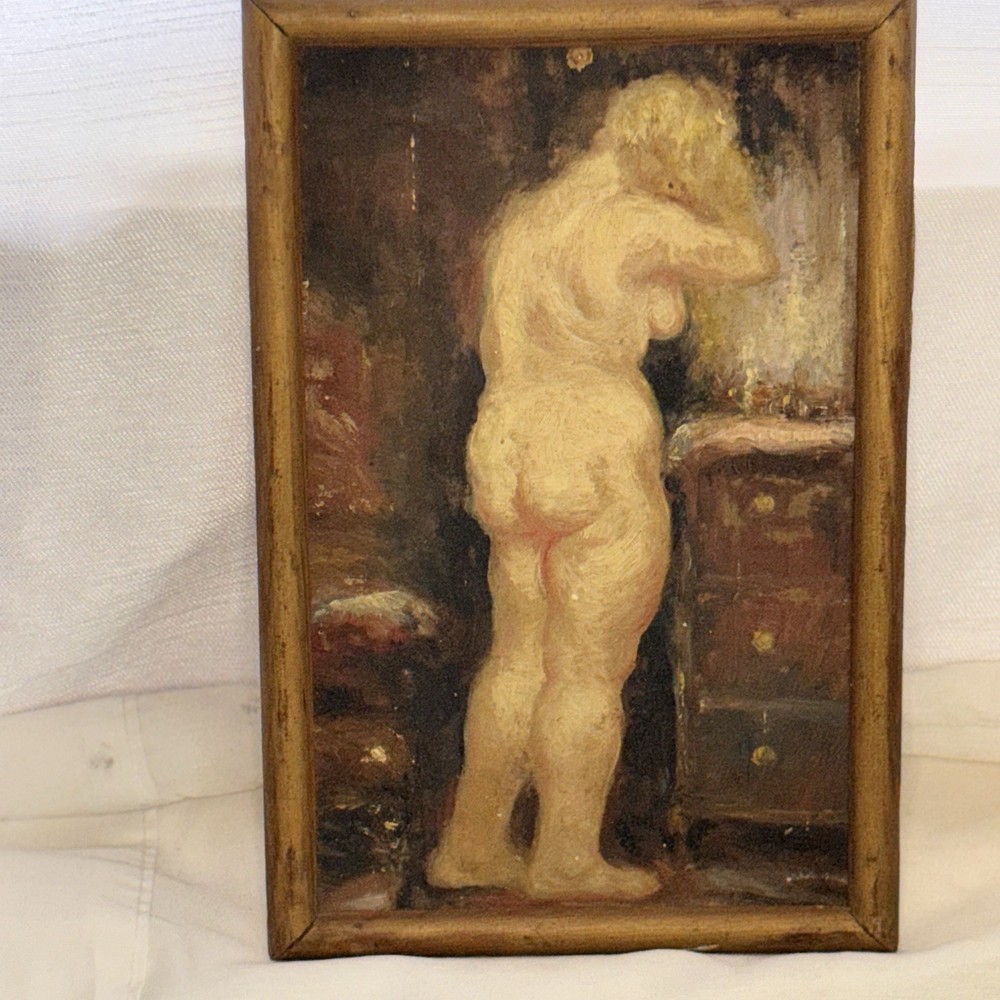Original F.A. Busing Oil On Board Nude Woman at Vanity Staten Island, NY