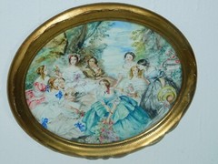 Gouache „Empress Eugénie de Montijo with ladies in court“ signed K.H Dan.ke!