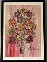 JESUS REYES FERRERIA VINTAGE MODERN ABSTRACT STILL LIFE FLOWERS OIL PAINTING 66