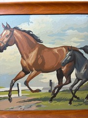 1968 Paint By Numbers – Running Mare and Colt / Horses – Framed 17.5 x 13.5