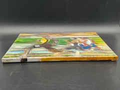 BOLT STRIDE Usein Running Race Pulling Ahead Original Collage Painting 14 x 11″