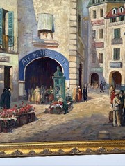 Paris France Painting French Large Oil Street Scene City Life Greenwood Vintage
