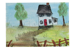 ACEO Little Country Home Painting Original Magnetic Sleeve Art by Rain Crow