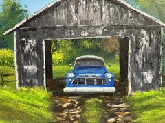 1957 Chevy Truck In The Barn, Original Oil Painting, 18 x 24 x 1 1/2”