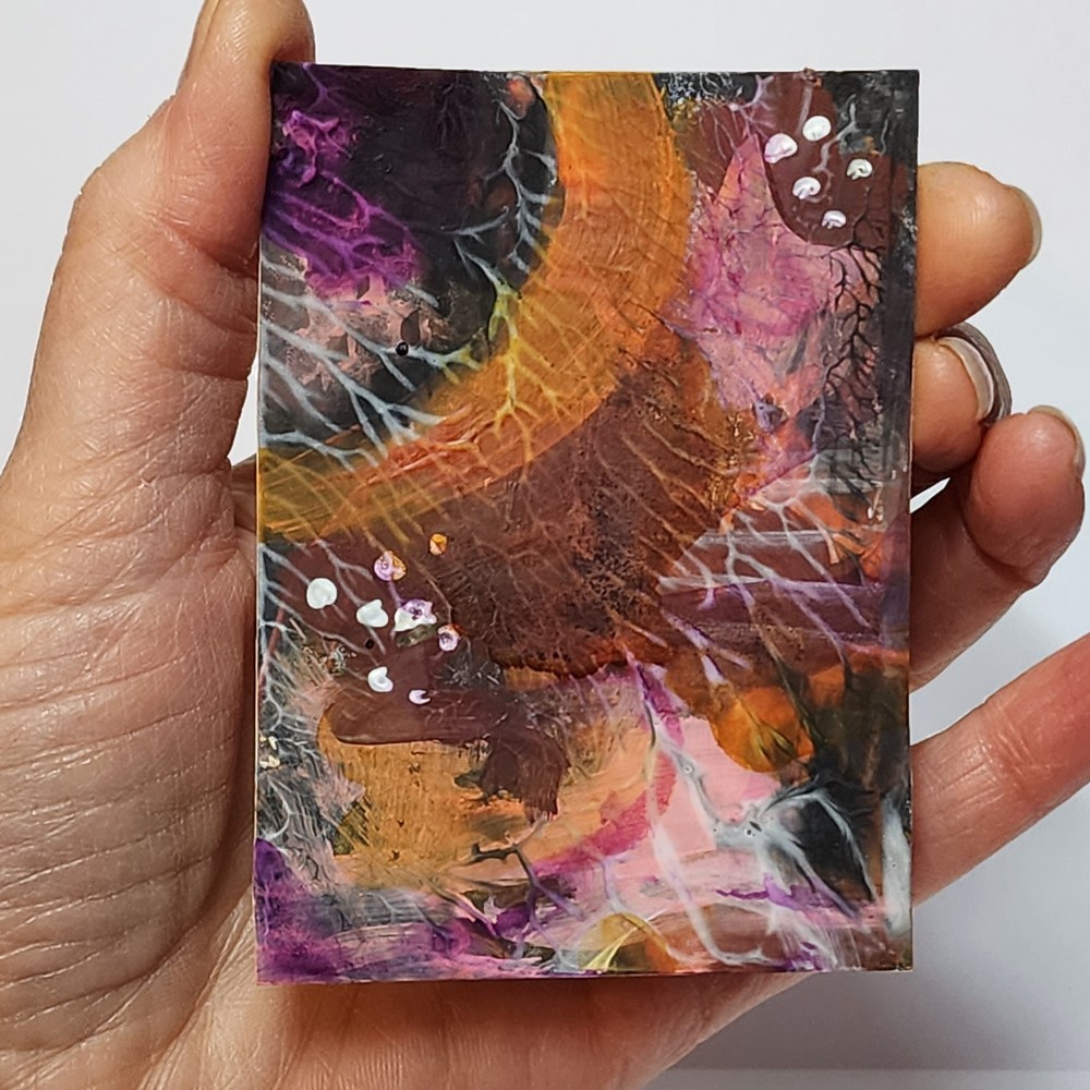 ACEO Original Abstract Painting Pink Orange Modern AA304 – AMBER K